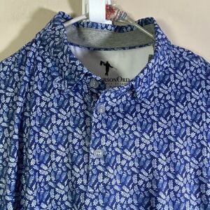 New! AndersonOrd Mens Golf Pu'olu Polo Estate BLUE Leaves  Men XL